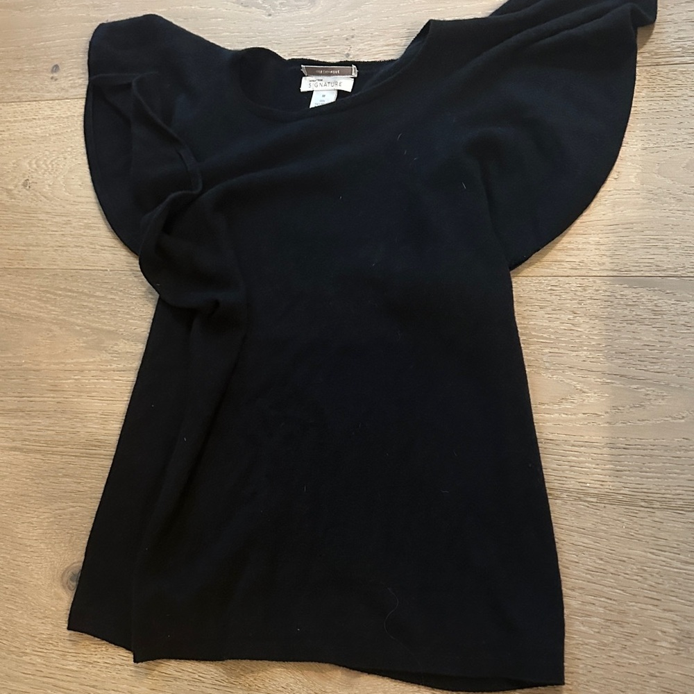 Nordstrom Cashmere Black Flutter Sleeve Blouse